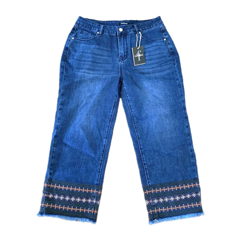 NWT Flamingals XL High-rise Embroidered Raw Hem Ankle Pants Bohemian Boho